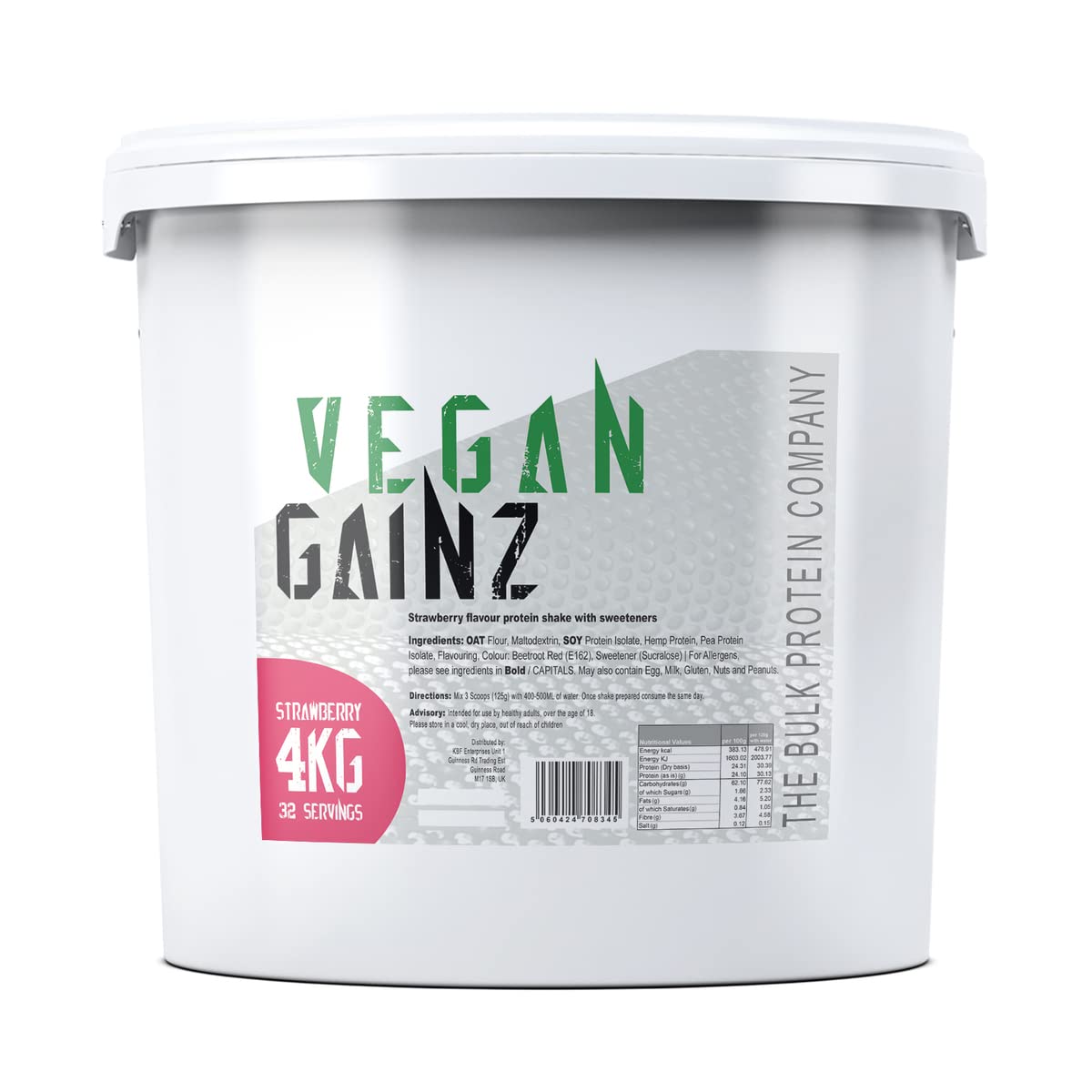 The Bulk Protein Company , Vegan Gainz - Plant Based Protein Powder - Weight Gainer- 32 Servings & 30G Protein Per Serving (Strawberry)
