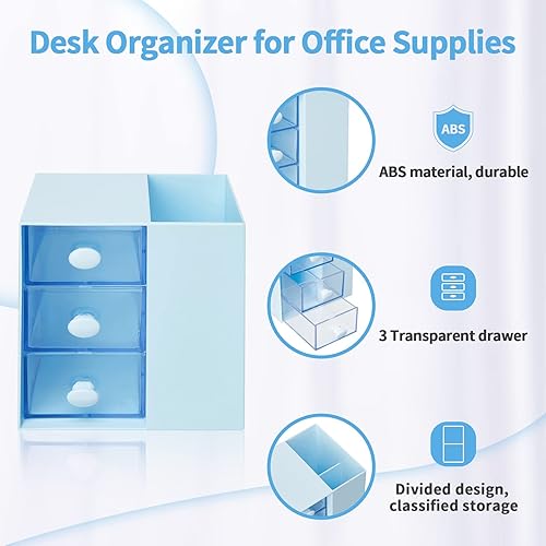 Miniatura 2 de LETURE Organizador de escritorio pequeño con cajón, caja de almacenamiento de oficina y negocios para tarjetabolígrafolápizmarcadorpapelería,