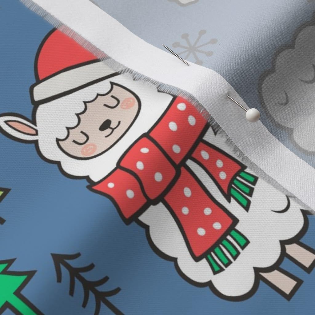 Spoonflower Fabric - Holidays Christmas Llamas Dark Blue Navy Llama Winter Trees Fall Printed on Organic Cotton Sateen Fabric by The Yard - Sewing Quilting Apparel Home Decor