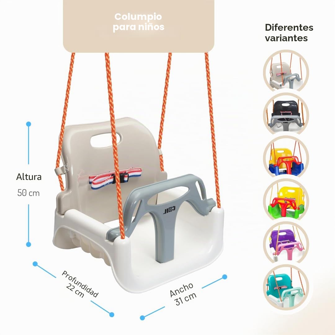 Coil Columpio para bebé, 3 en 1, Asiento de bebé Ajustable y con Columpio Creciente, Columpio de jardín para bebés y niños con Respaldo y cinturón de Seguridad, soporta hasta 60 kg