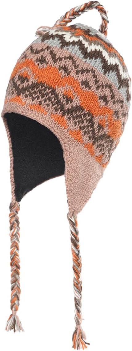 THE COLLECTION ROYAL Woolen Fleece Lined Fair Isle Knitted String Ear Flap Beanie Sherpa Christmas Beanie Hat