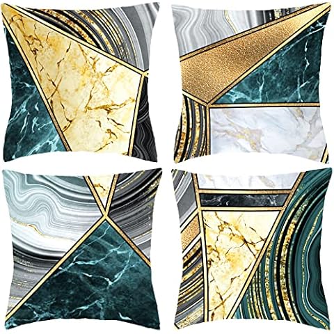 XIEJINJIA Marble Texture Geometric Soft Velvet Cushion Covers Decorative Square Throw Pillow Covers Pillowcase Living Room Sofa Bedroom Car 18 x 18 Inch Set of 4 Cover