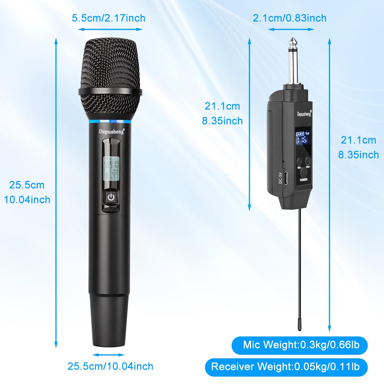 Depusheng Microfono wireless S2, microfono dinamico palmare, microfono per karaoke con ricevitore ricaricabile per feste di matrimonio, chiese e club (DPS-S2-2)