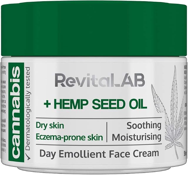 RevitaLAB Cannabis Extract Day Emollient Face Cream with Organic Hemp Seed Oil for Deep Nourishment Dermatologically-Tested Moisturiser for Sensitive Skin, 50 ml