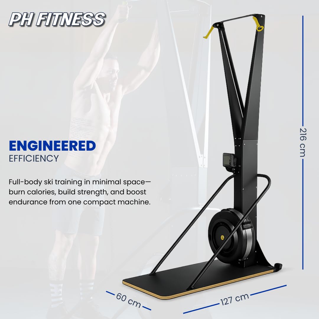 PH Fitness Ski Machine: Advanced Air Resistance Full Body Trainer | Crossfit Compact & HIIT SkiErg pour la Maison | Intensité réglable, Plaque de Base Durable & Design Ergonomique | Max 130kg