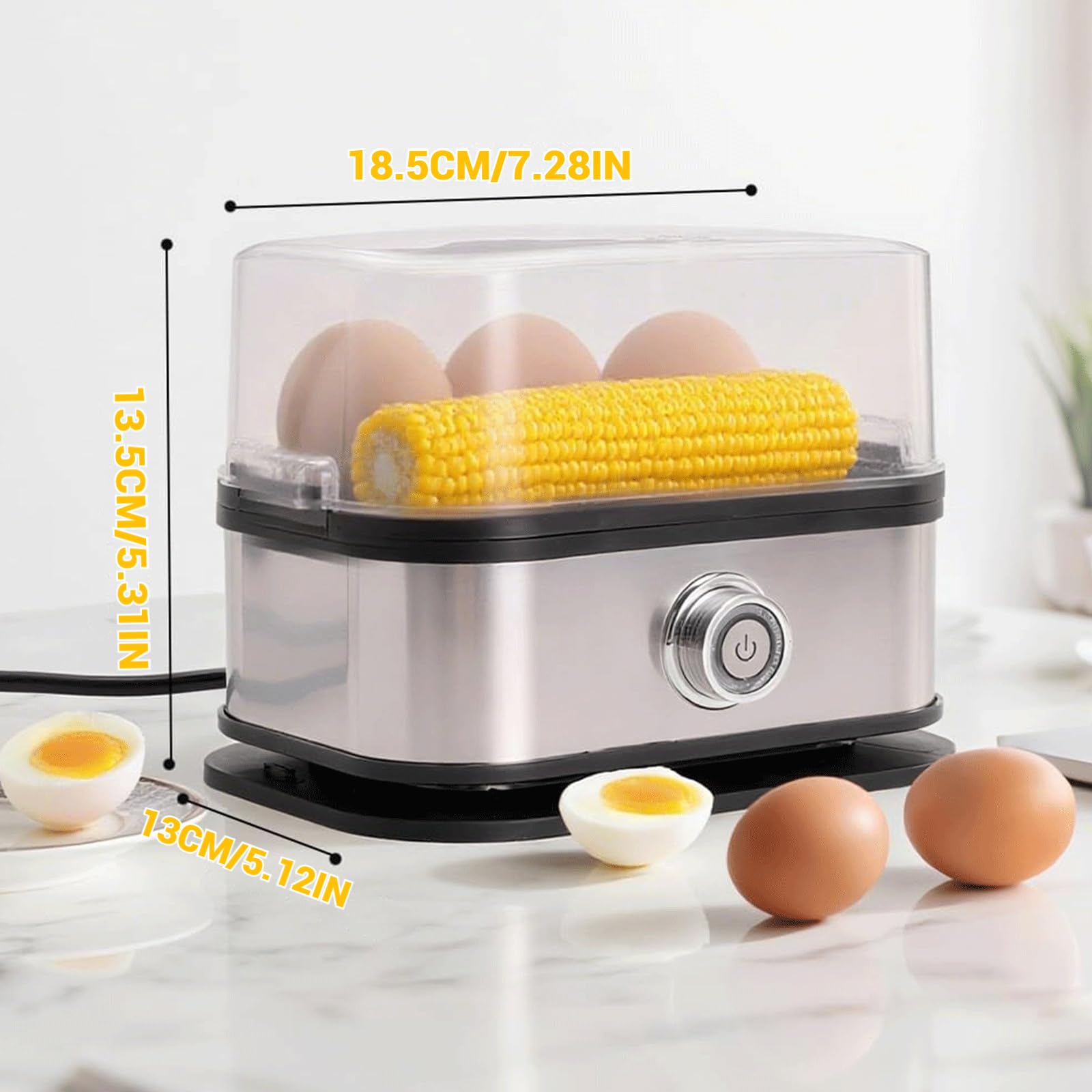 Multifunctional Egg Steamer with Clear Lid, Elektrischer Eierkocher mit Auto-Abschaltung, 6 Eier Kapazität, Multifunktional, für Weich-, Mittel- und Hartgekochte Eier (2pcs)