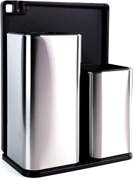 KAUKKO Knife Holder and Utensil Holder Stainless Steel Modern Rectangular Design Universal Knife Block and Kitchen Utensils Organizer for CountertopIncluded Chopping Board 3Pcs