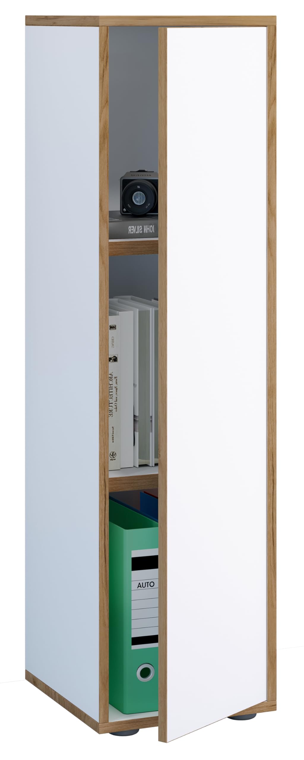 VCM Salia Büroschrank aus Holz – 3-Fach, Drehtür, abschließbar, H 110 cm × B 30 cm × T 33 cm