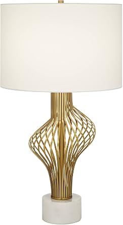 Possini Euro Design Cyclone 30" Tall Sculptural Large Modern Glam Luxury End Table Lamp Gold Finish Metal Marble White Shade Living Room Bedroom Bedside Nightstand House Office Home Reading Kitchen