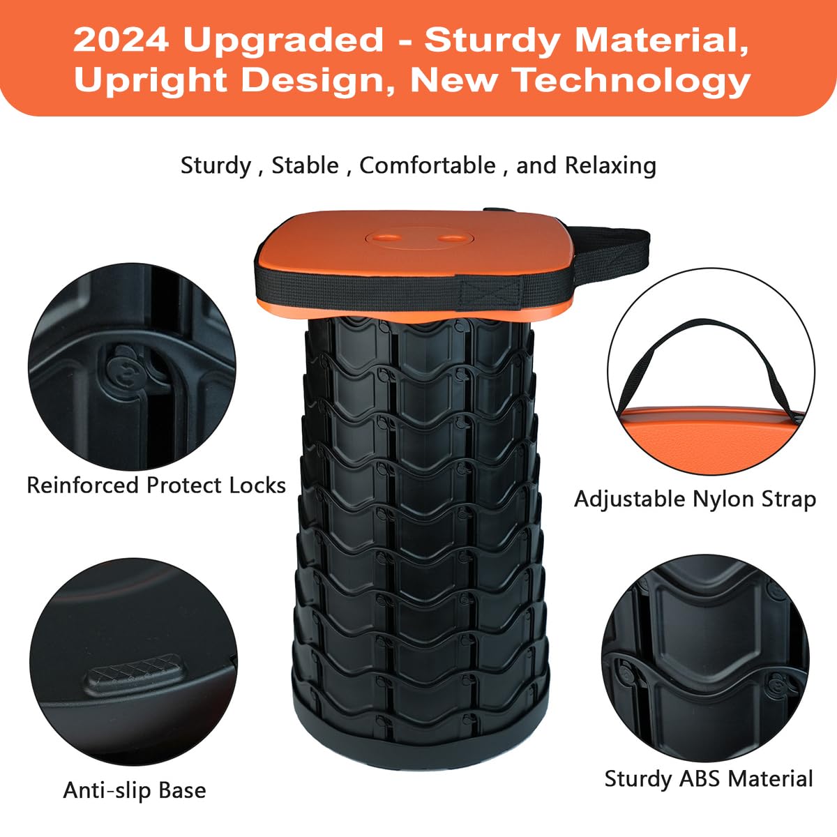 Outward Gear Upgraded Collapsible Stool Heavy Duty 550lbs Load Capacity Portable Folding Chair for Adults Camping Stool Sturdy Foldable Stool (Orange)