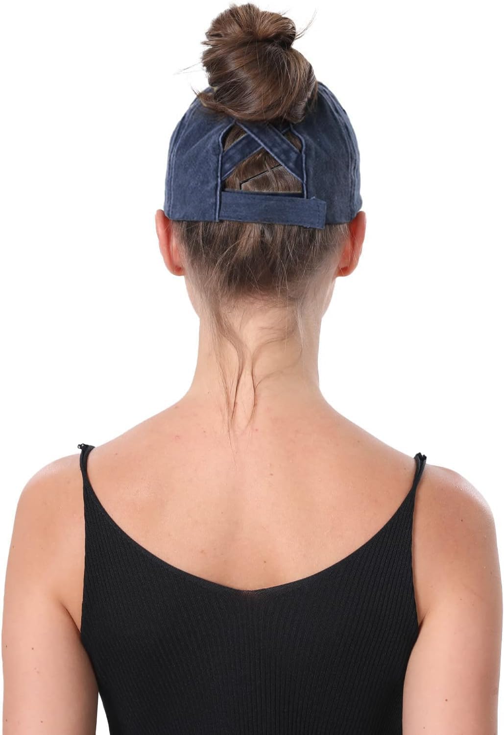 2 Packs Distressed Ponytail Hat for Women Criss Cross Hat Baseball Cap Pony Tail Caps High Bun - Image 6