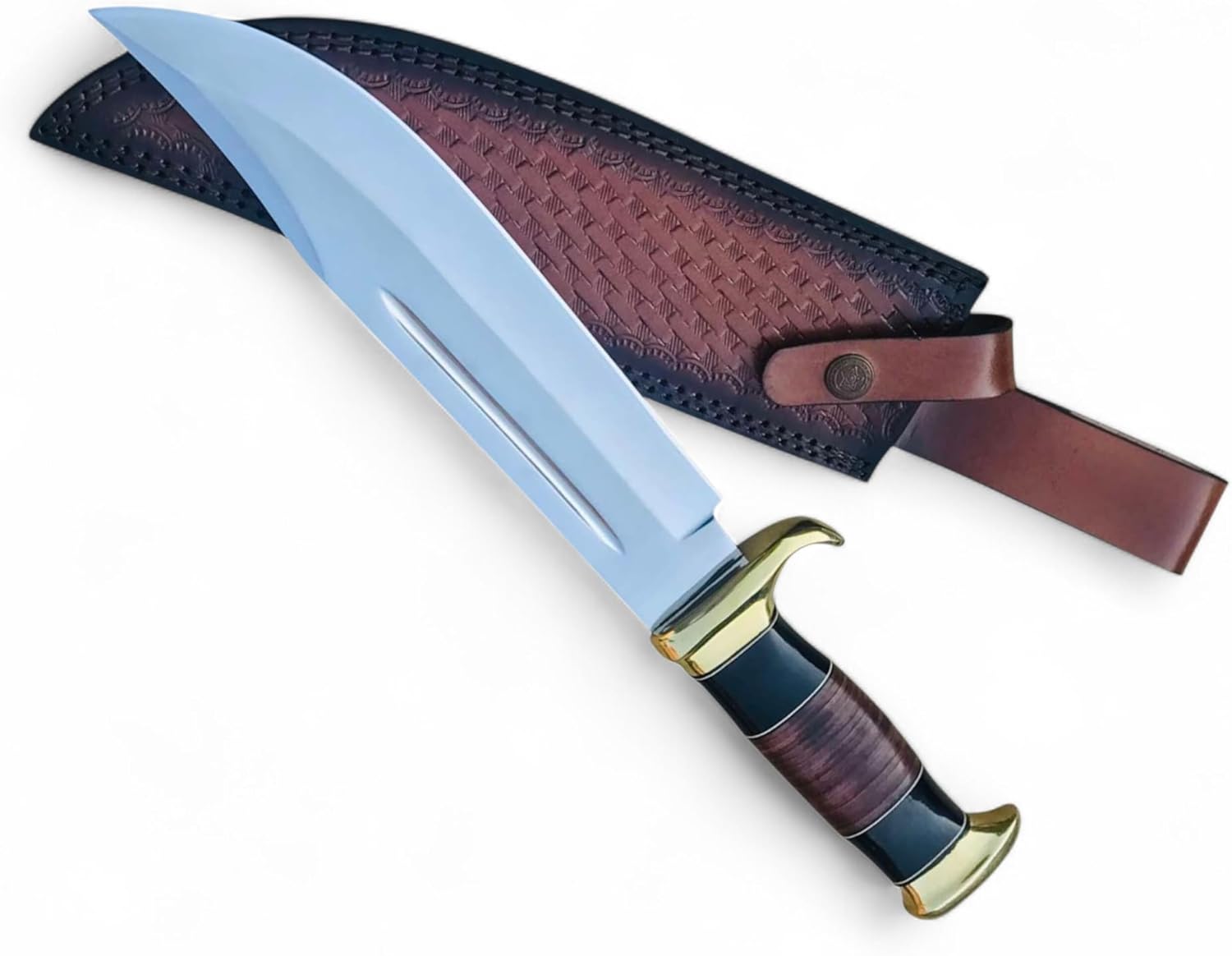 ZR099- Handmade Forged Crocodile Dundee Knife, Fixed Blade, Bowie, Hunting, Camping Knife with Premium Leather Sheath