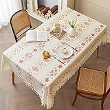 SUXUMHAO Mantel rectangular de lino y algodón, tela no lavada, estilo étnico, con borlas, papel pintado para casa de familia, impermeable y resistente al aceite (rojo, A)