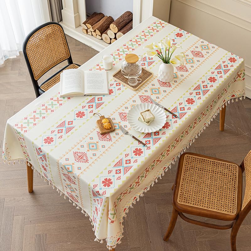 Nappe en coton et lin rouge grand format design bohème chic L