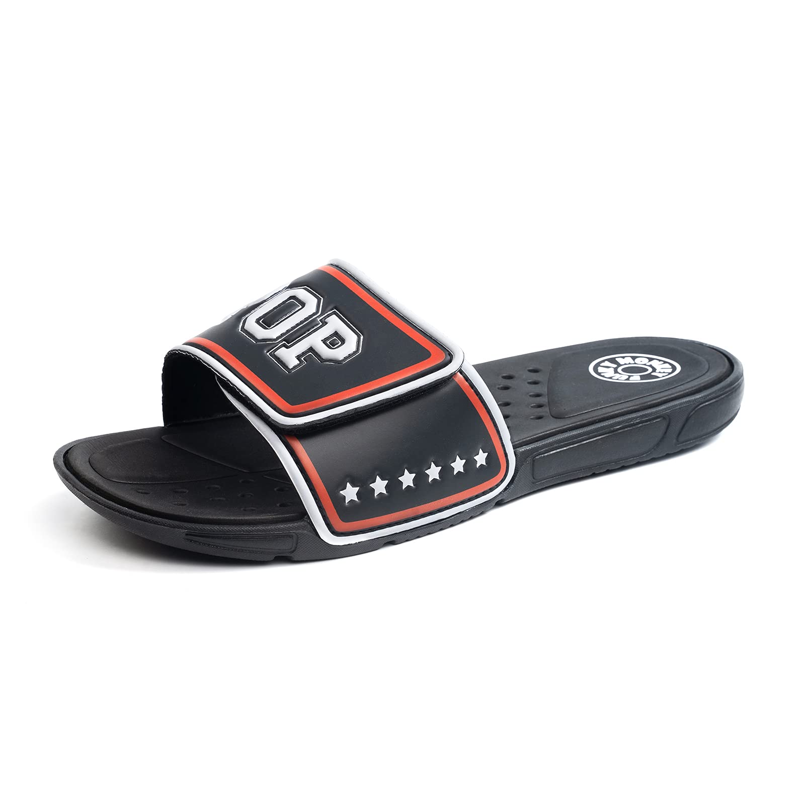 FUNKYMONKEYMen's Slide Sandals with Adjustable Upper and Comfort Quick-Dry Footbed Beach Shower Slippers