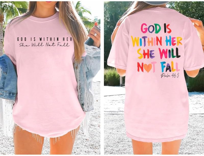 Jinluth Oversized Christian Shirts for Women Jesus Faith Shirt Bible Verse T Shirt God is Within Her Tees Inspirational Tops - Image 4