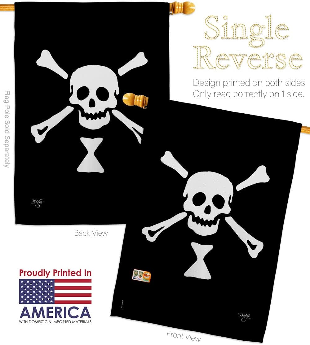 Emanuel Wynne House Flag Coastal Pirate Ship Skull Treasure Map Carribean Jolly Blackbeard Jack Small Decorative Gift Yard Banner Made In USA 28 X 40