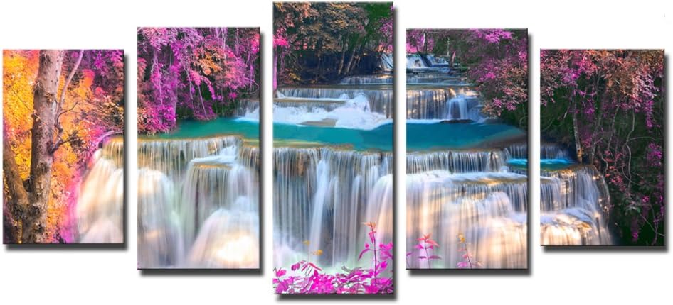 Noah Art-Modern Forest Art Canvas Printing, Spring River Stream Photo Artwork Landscapes Paintings Waterfall Poster Prints on Canvas, Ready to Hang Large 5 Panel Framed Forest Wall Art for Living Room
