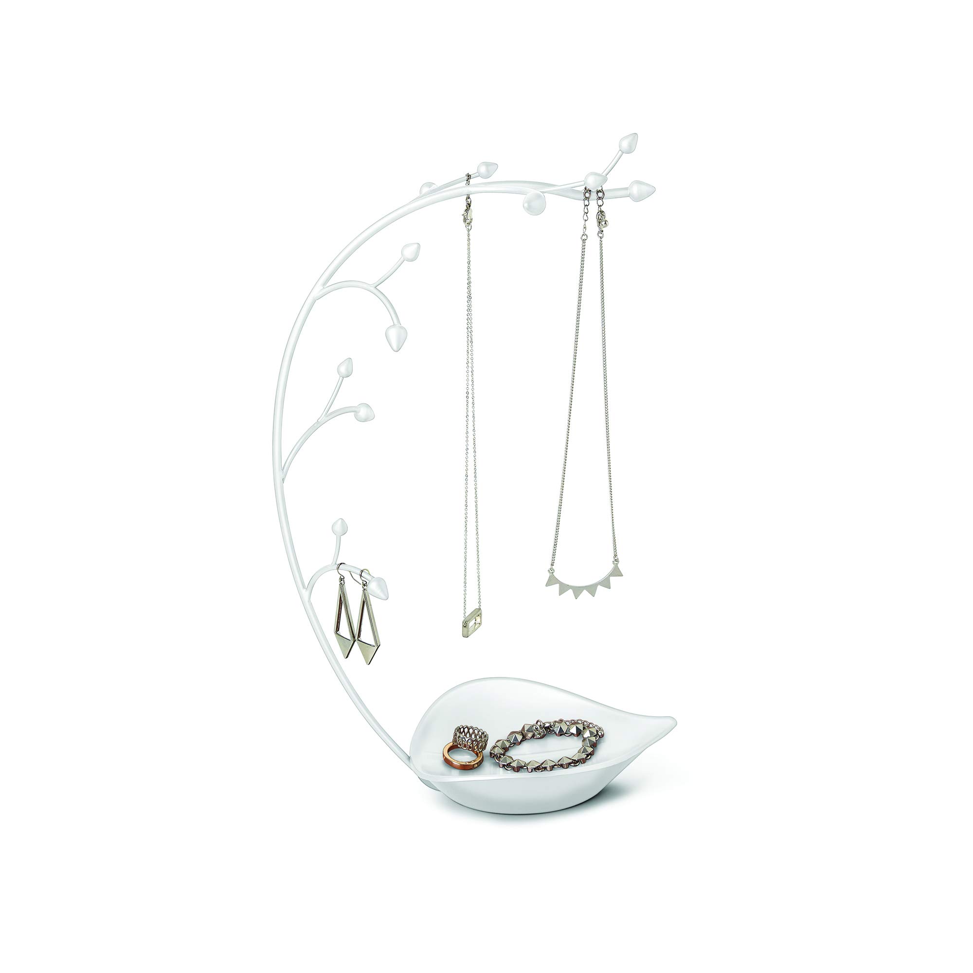 Umbra, White Orchid Jewelry Organizer and Necklace Holder with Built-in Dish for Rings, Earrings, and Bracelets