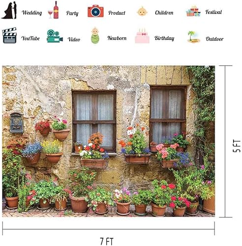 Miniatura 2 de EOA Telón de fondo de flores italianas de 7 pulgadas de ancho x 5 pies de alto, para fotografía, Italia, ciudad vieja, arquitectura medieval, fondo