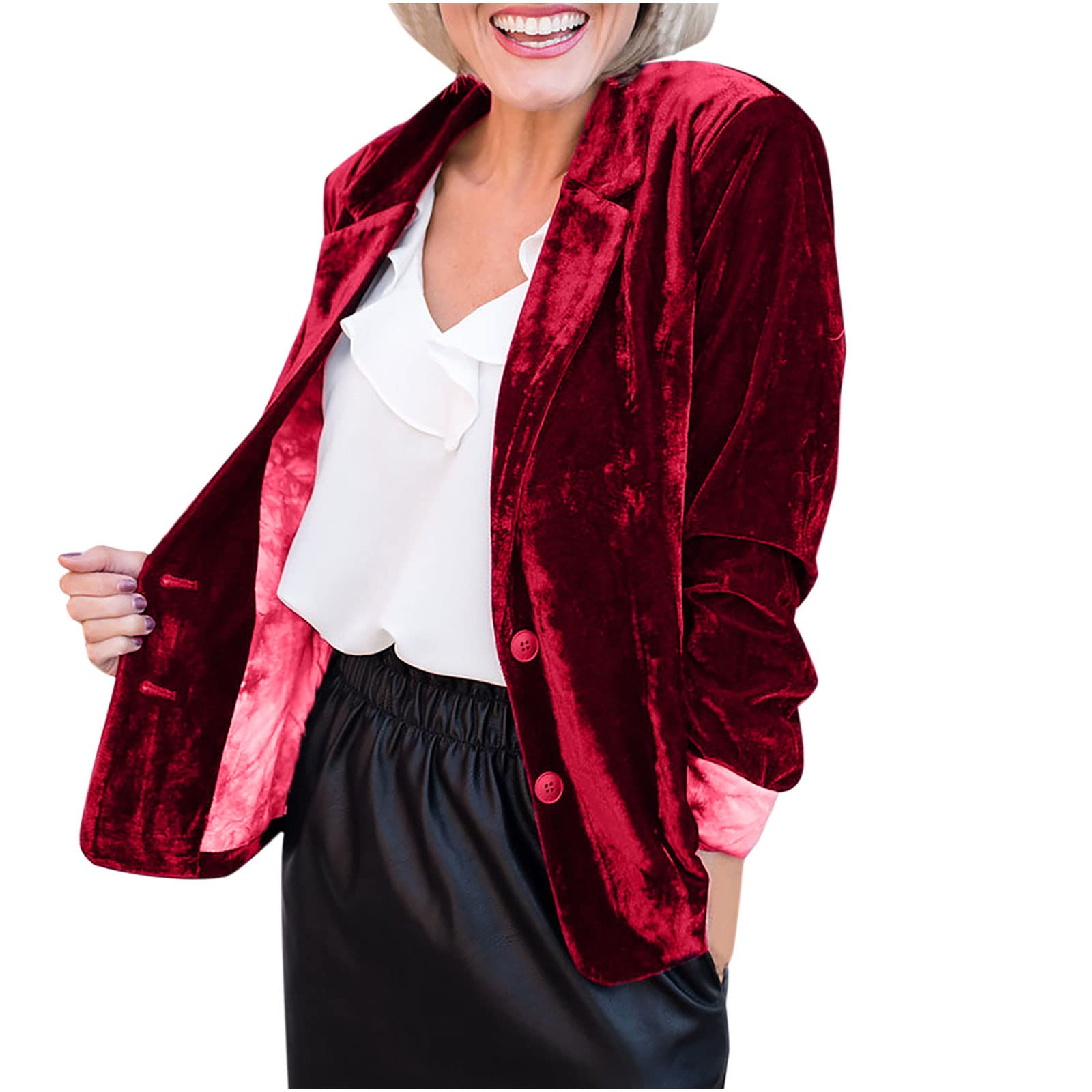 5665 Womens Long Sleeve Velvet Jacket Vintage Blazer Suit Open Front Cardigan Trench Coat with Pockets Outerwear