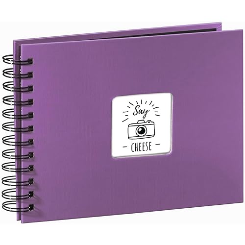 Hama Fine Art Photo Album, 50 Black Pages (25 Sheets), Spiral Bound Album 24 x 17 cm, with Cut-Out Window in which a Picture can be Inserted, Purple
