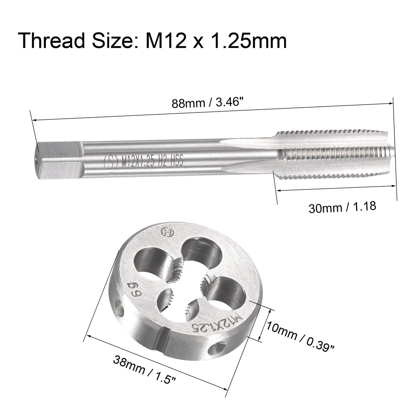 MACHSWON M12x1.25mm Metric Tap and Die Set,Machine Thread Screw Tap with Round Threading Die,Tap & Die Kit for Nut Screw Bolt Thread Repair - Image 2