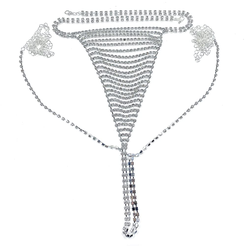 KLXSIVU Body Chain Jewelry For Women Belt Bikini Plus Size Thong Adjustable Sexy Rhinestone Panties Underwear A