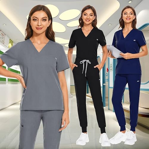 Miniatura 5 de VIAOLI Conjunto de uniformes médicos para mujer, conjunto de uniformes médicos para mujer, camiseta con cuello en V y pantalón deportivo para