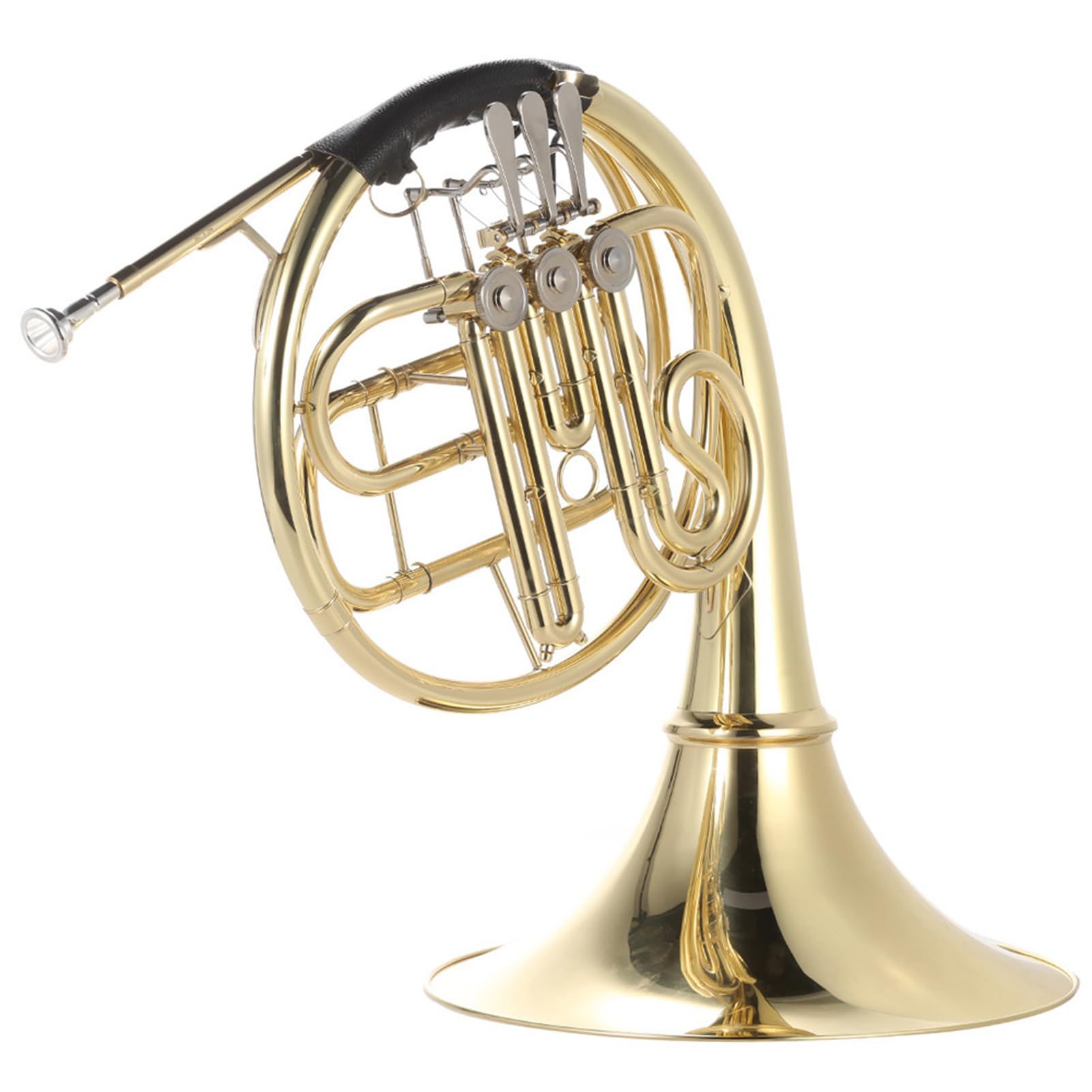 HUIOP Sib corno francese singolo 3 tasti ottone lacca oro corno francese diviso a singola strumento a fiato con bocchino cupronichel custodia per il trasporto,Corno francese singolo