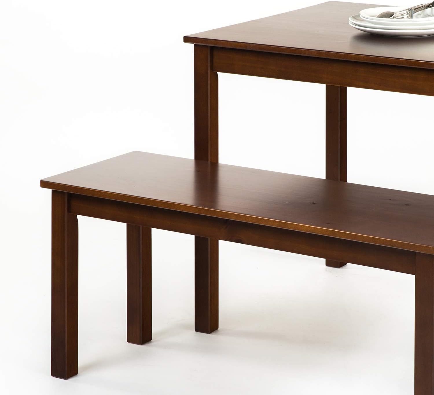 Zinus Juliet Espresso Wood Dining Table with Two Benches / 3 Piece Set, Table and Bench Set