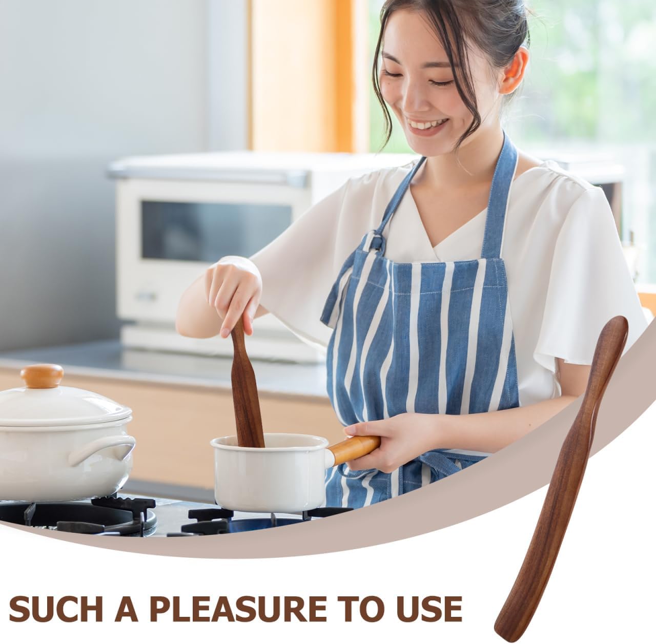Hemoton Long Handle Spatula Non-Stick Wooden Kitchen Utensil for Cooking Mixing Frying and Baking 11.02 Inch Heat Resistant - Image 3