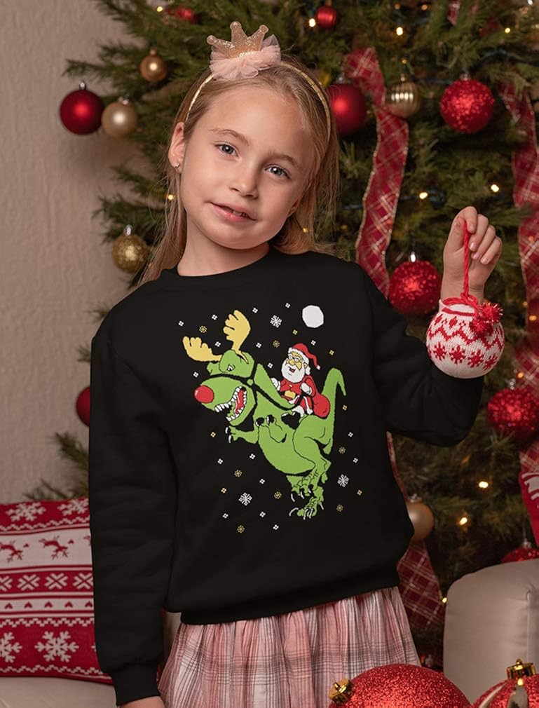 Santa Claws Ugly Christmas Sweatshirt Kids Sweater Dinosaur Long Sleeve Shirt : Clothing, Shoes & Jewelry