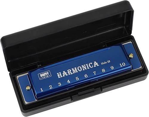 Miniatura 7 de UPINS 4 armónica de color titanio con llave C, 10 agujeros, 10 tonos, con estuche para estudiantes principiantes (rojo, azul, verde, morado)