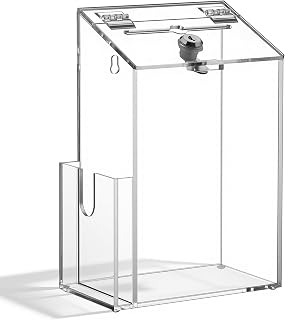 Juexica Acrylic Suggestion Box with Lock Clear Donation Box with Slots 6.8" x 3.9" x 9.9" Collection Boxes Wall Mountable Ballot, Prayer, Voting, Charity for Fundraising, Tips, Raffle