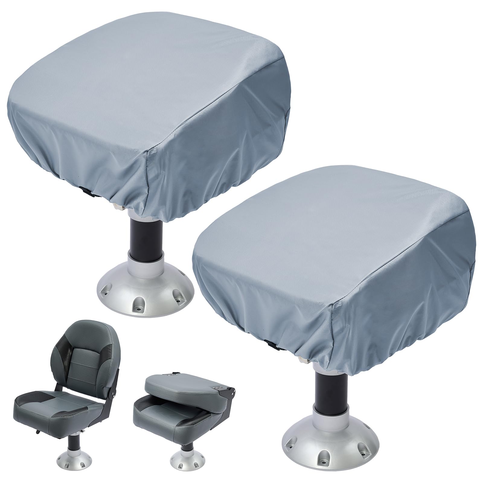 2 Pack Boat Seat Covers - Waterproof 600D Heavy Duty Boat Folding Chair Cover - 18W x 20D x 14H inch, Grey.