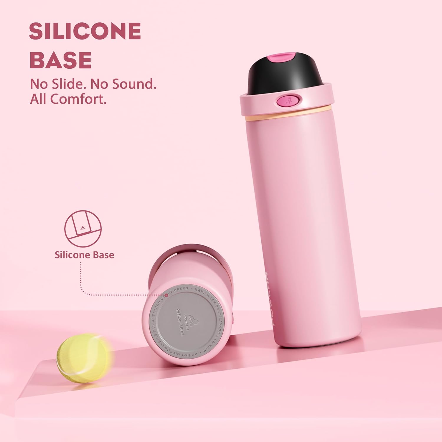 POWCAN 24 oz Insulated Water Bottle for Women: 2-in-1 Push-Button Spout & Quick-Flip Straw, Leakproof, Cold 24Hrs, Fits Car Cup Holder, Stainless Steel Cup for Sports, Camping, Gift (Polka Whimsy) - Image 6