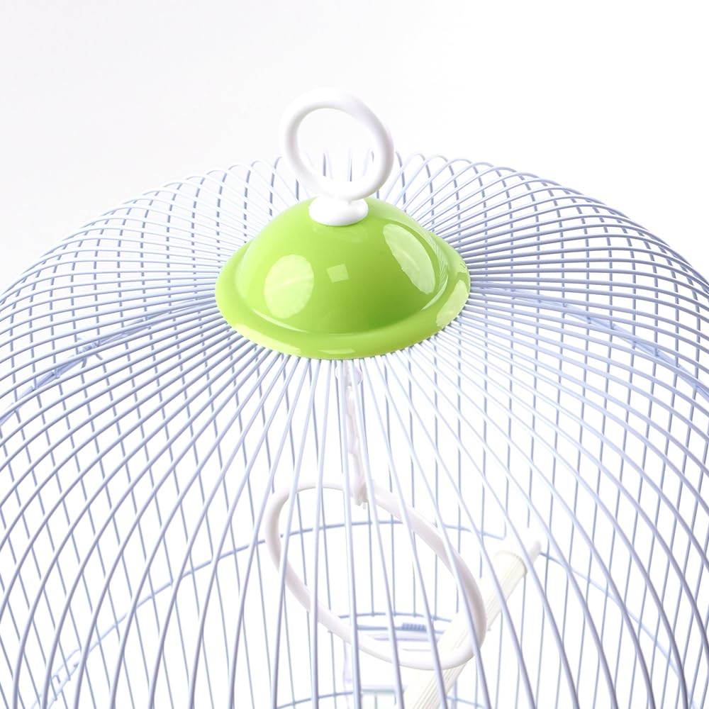 Jaula Alta Redonda para Canarios y Aves Pequeñas 53 cm Estructura Metálica con Base de Plástico Bandeja Extraíble Comedero y Percha (Verde)