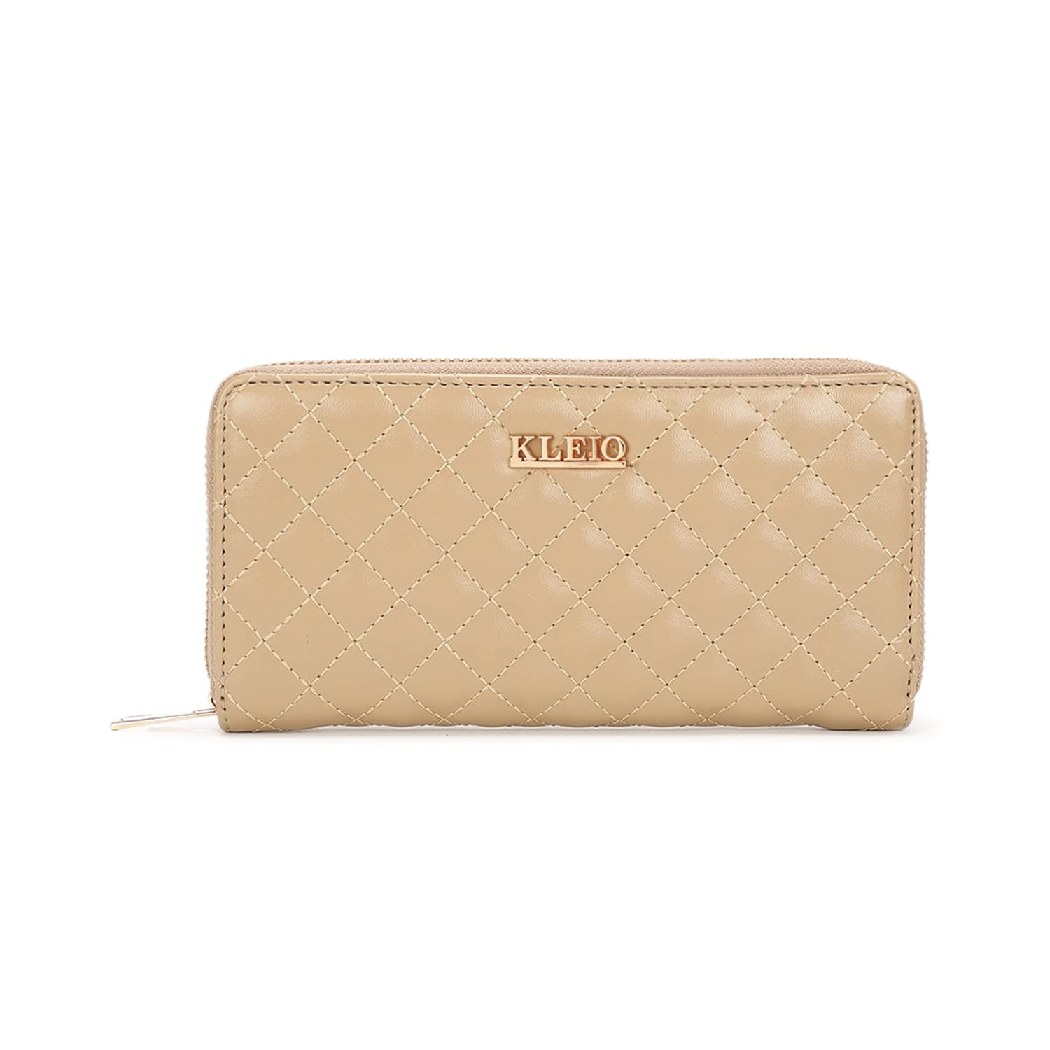 Quilted PU Leather Bi Fold Zip Closure Multi Pockets and Slots Clutch Wallet for Women Ladies(HO5018KL-BE)(Beige)-image-19