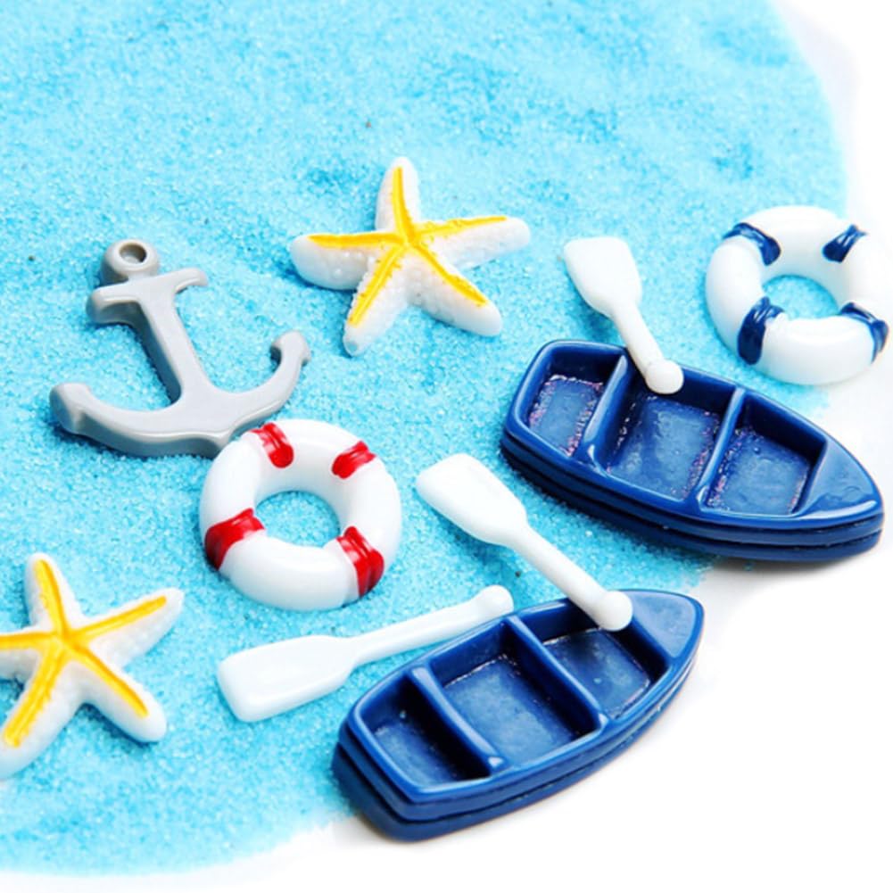 GOMAKERER Kit 21 Pièces Miniatures Plage – Canoës, Étoiles De Mer, Bouées – Déco Résine Pour Aquarium Et Jardin Féerique