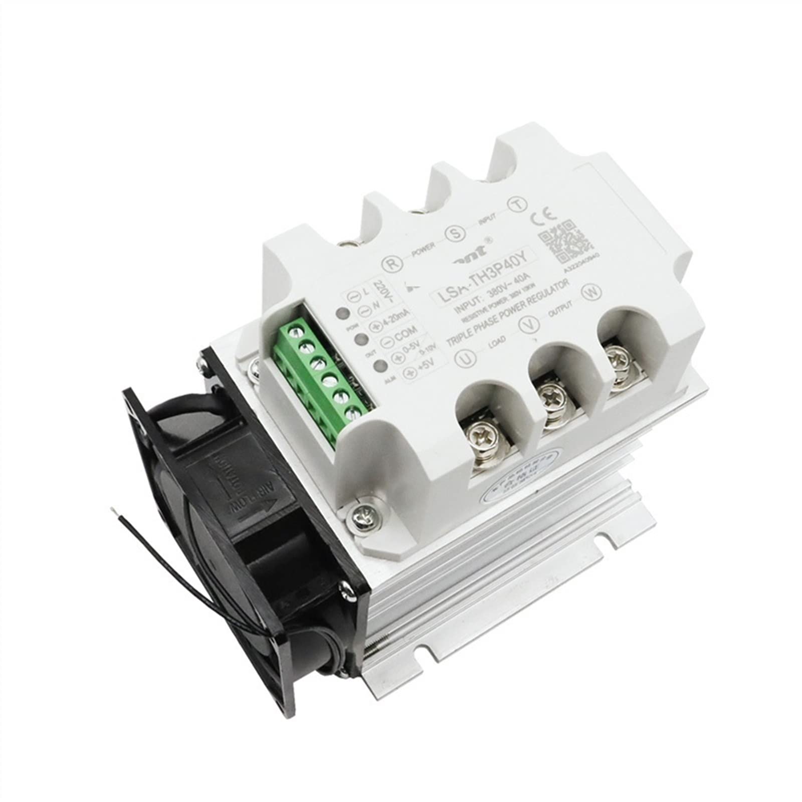 Regulación de voltaje de CA trifásico con disipador de calor y ventilador regulador de potencia tiristor relé de estado sólido atenuación 15A-200A 1 Uds ( Color : With heat sink fan , Size : 40A (10KW