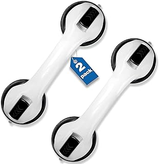 Shower Handle 2 Pack 12 inch Grab Rails, Bathroom, Bathtubs, Bath Safety Grab Bar with Strong Hold Suction Cup for Elderly, Handicap, Seniors for Wall Handle, Black