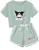 Kuromi Crop Top T Shirt and Shorts Set Petite Women's 2 Piece Short Sleeve Outfits Girls Summer Active Tracksuit