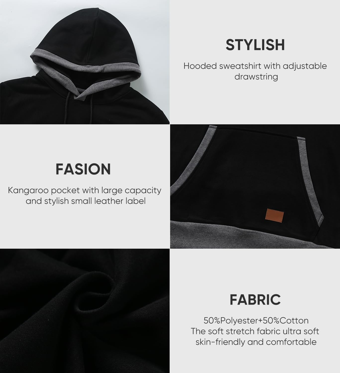 JMIERR Men's Cotton Casual Hoodies Sweatshirts Fashion Long Sleeve Drawstring Fleece Pullover Hoodie with Pockets - Image 6