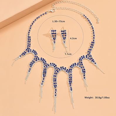 EVILD Silver Rhinestone Jewelry Set Wedding Necklace and Earring Set for Women