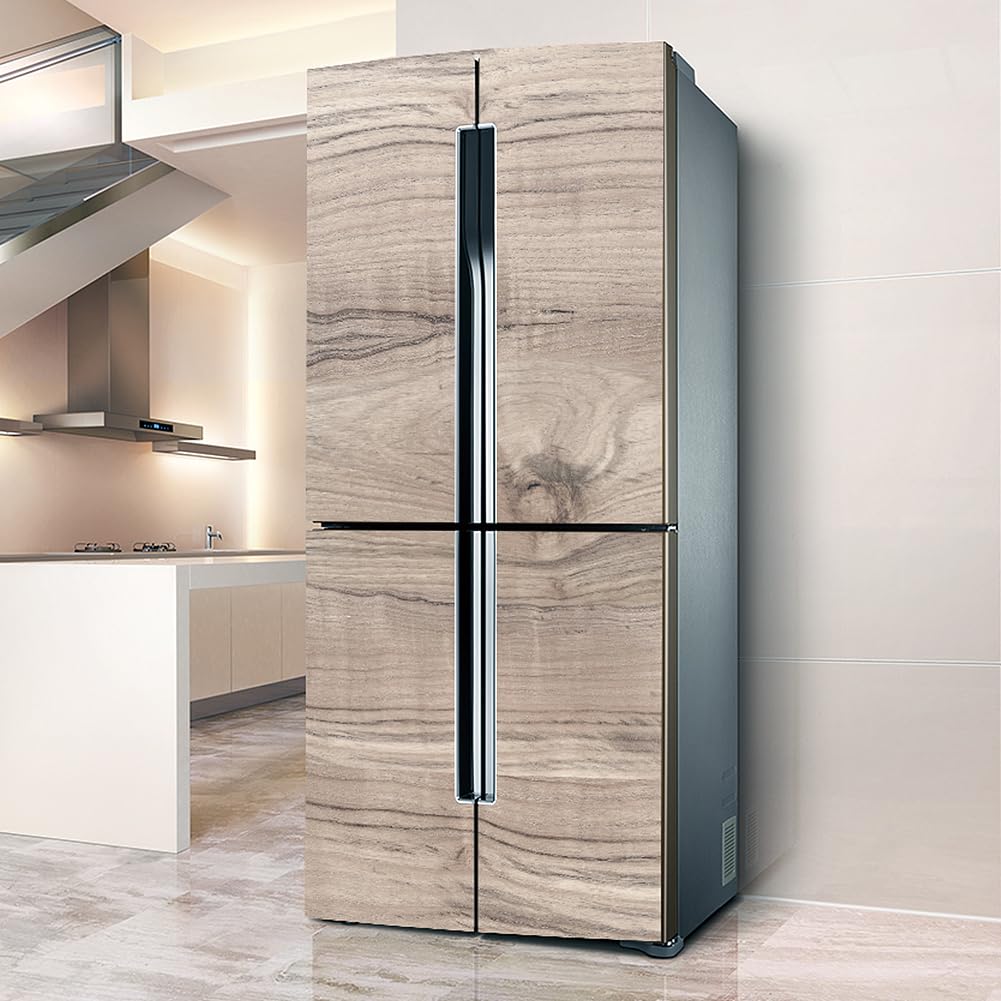 Fridge Sticker, Fridge Sticker Full Covering Door Covers Skins Wall Stickers for Kitchen Decal, Wood Grain Effect(L: 100x180 cm)
