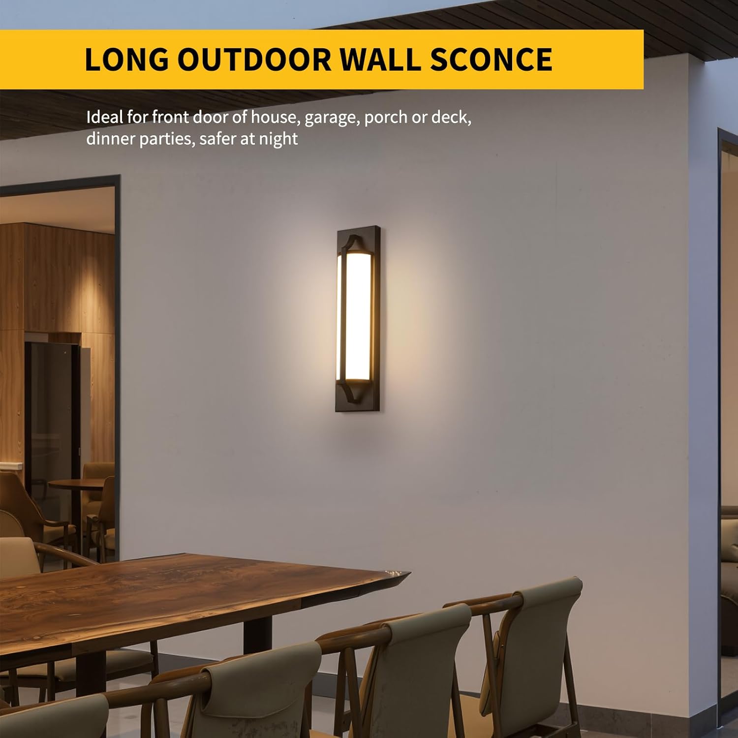 18 Inch Modern Outdoor Wall Lights, Dimmable LED Black Exterior Wall Sconce Lighting Fixtures with Milk Glass, Rectangular Outdoor Lights for Garage, House Porch