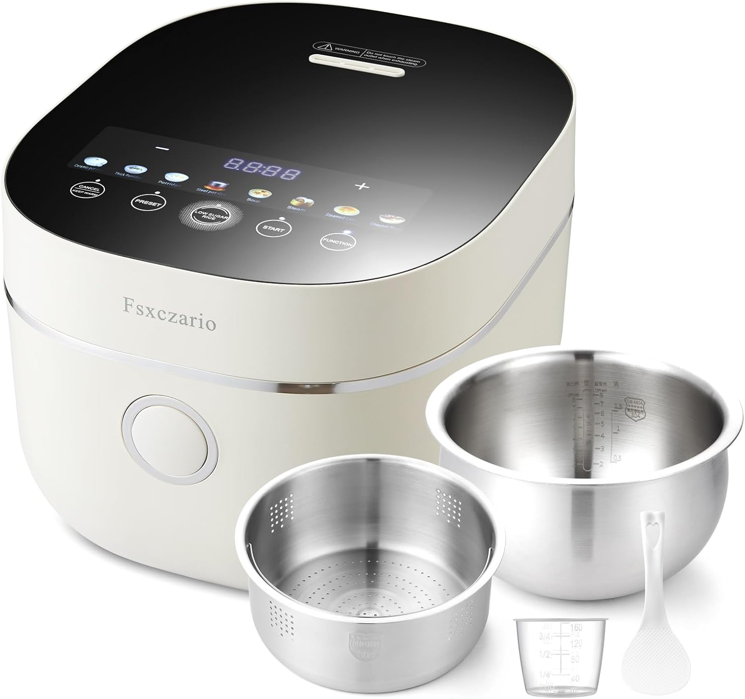 Rice Cooker 4L Low Carb with Nonstick Stainless Steel Inner Pot, 8-Cup LED Display Rice Maker, 24-Hr Delay Timer & 8-Hr Keep for White Rice/Porridge