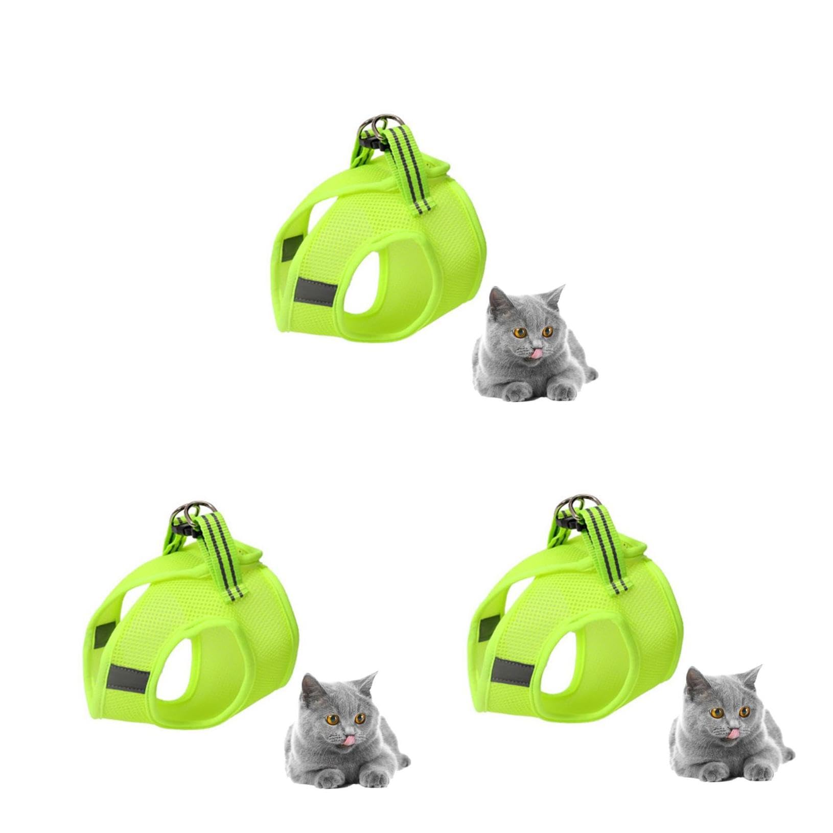 Mipcase 3piezas Arnés Tipo Chaleco Transpirable para Gatos y para Paseos y Actividades Color Verde Fruta