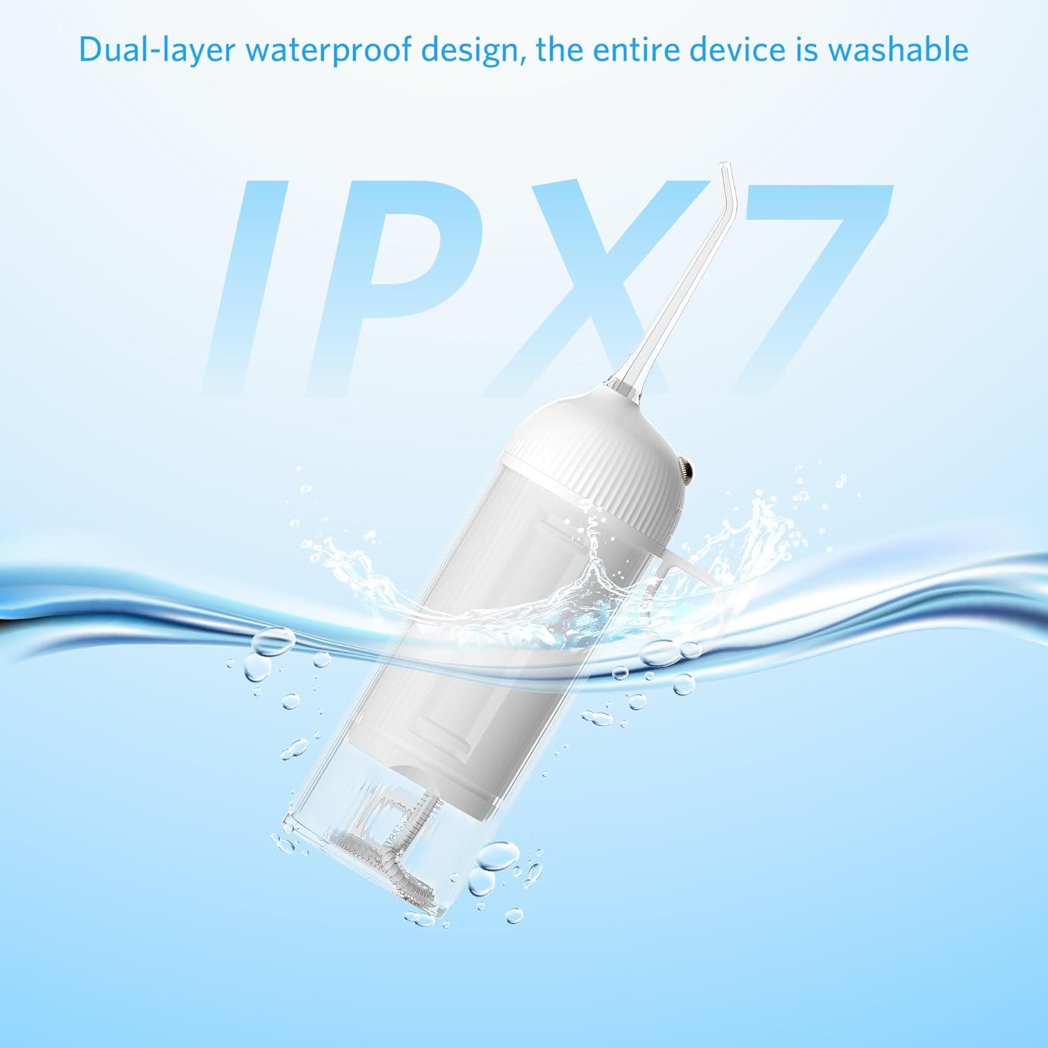Hydropulseur dentaire : Irrigateur buccal portable sans fil avec 4 embouts de jet, hydropulseur étanche IPX7 rechargeable pour les dents, les gencives, les appareils dentaires et les voyages